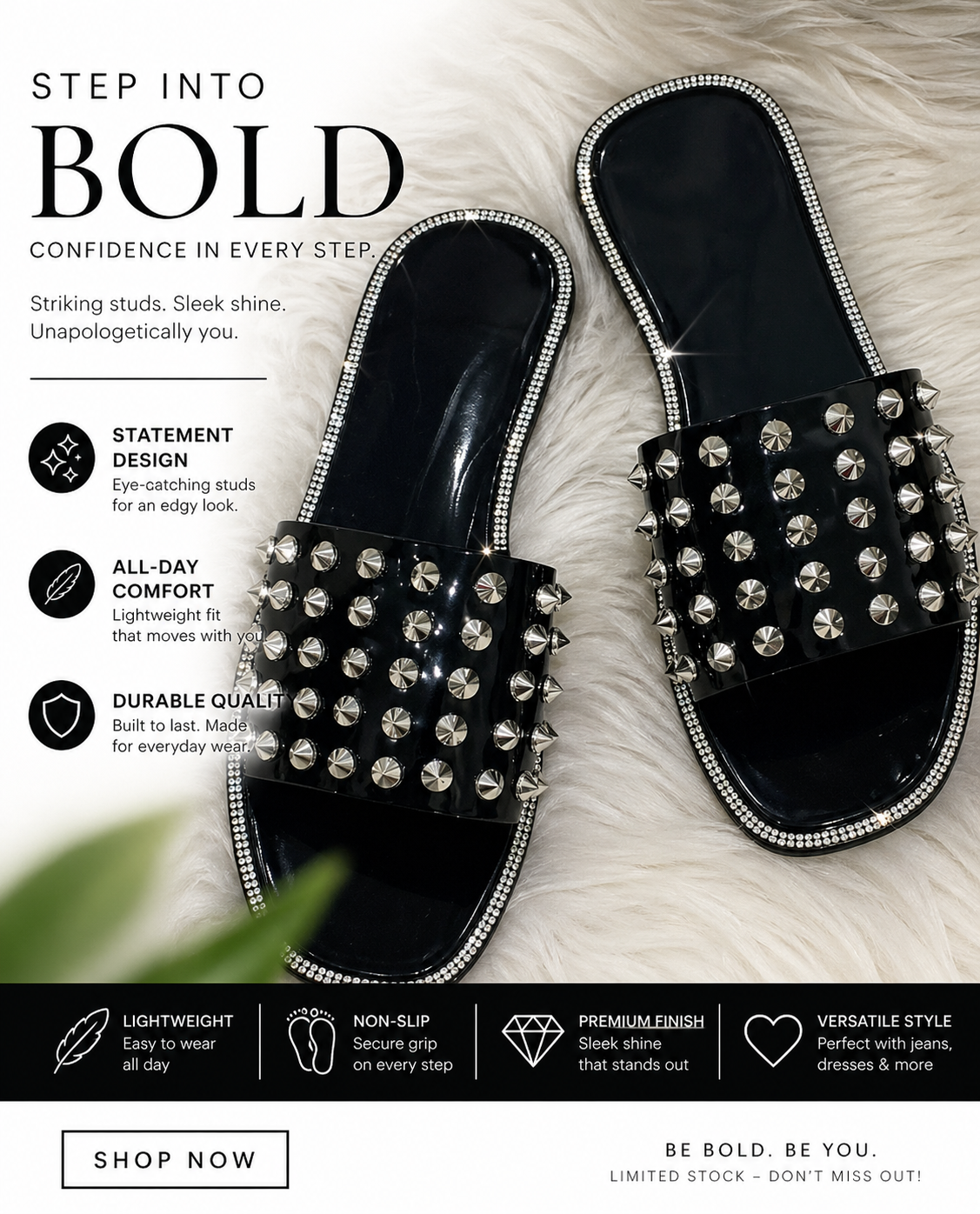 Black studed flats size 11