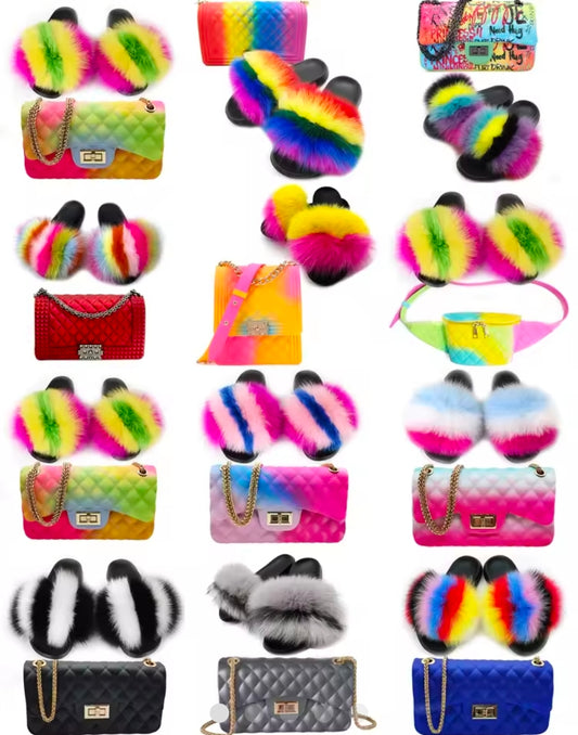 Faux Furr Slippa's + Matching Handbag